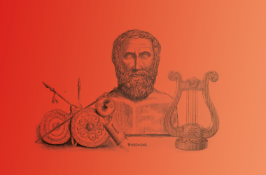 Archiloque poète iambic grec bouclier lance lyre