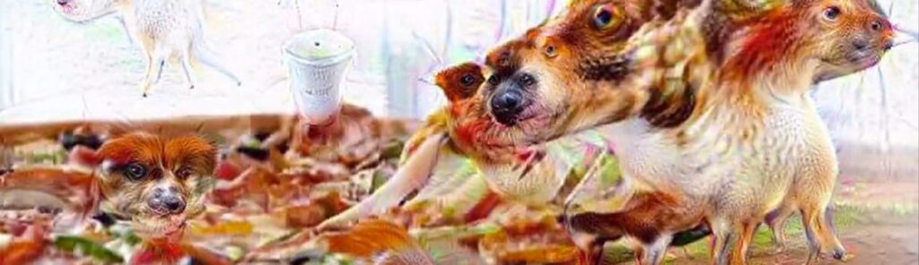 Résultat de recherche d'images pour "deepdream pizza dog"